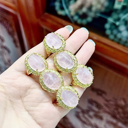 天然粉晶芙蓉石戒指指环活口