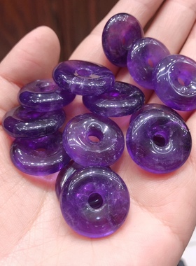 R329 天然紫水晶平安扣吊坠圆牌紫色水晶挂件玉石挂饰17-21mm