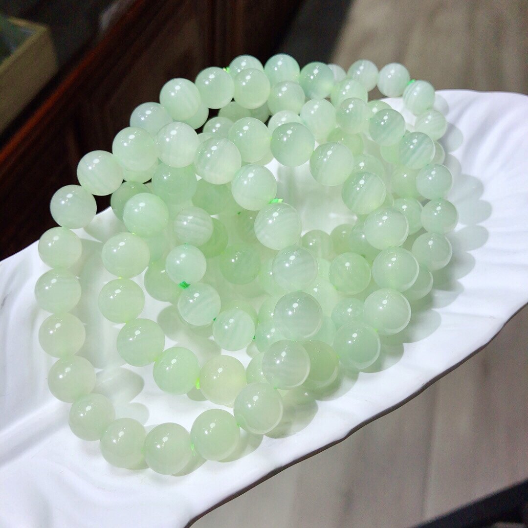S918 天然绿纹石手链薄荷绿小清新9-10mm冰种单圈绿水晶首饰老矿