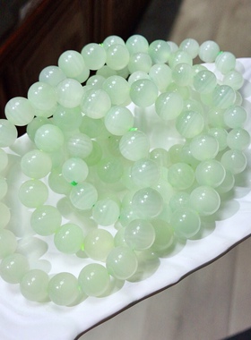 S918 天然绿纹石手链薄荷绿小清新9-10mm冰种单圈绿水晶首饰老矿