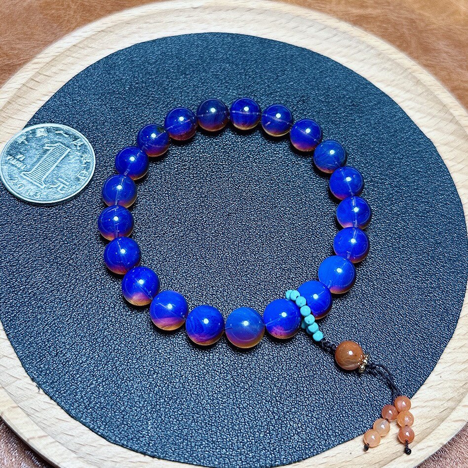 工厂价 天然蓝珀单圈手链9mm原创设计蓝光强琥珀药珀根珀首饰礼物