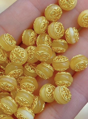 T159 天然蜜蜡s925银镀金通孔配件约8*6mm隔珠耳坠串珠diy散珠