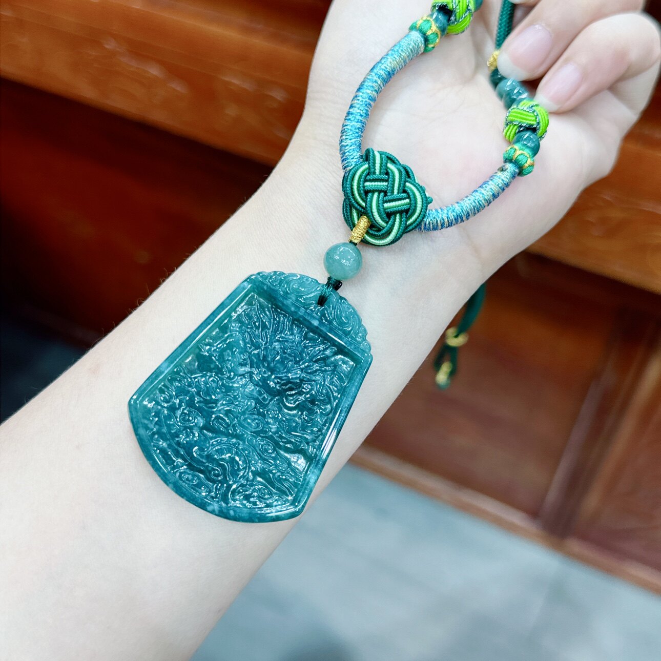 w848 天然a货翡翠龙牌吊坠蓝水翡翠冰透玉石挂件玉佩项链