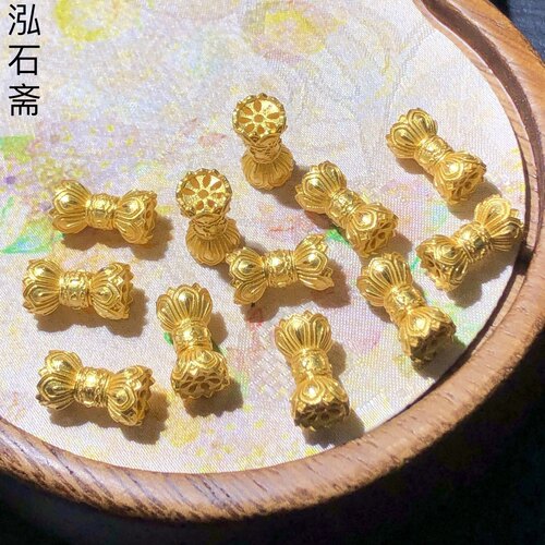 #21 古法s925银镀金项链扣11mm莲花扣头连接扣纯银连接手链