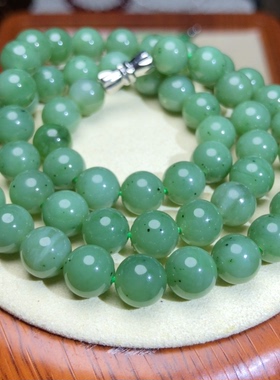J821 天然和田玉碧玉项链乌兰海碧玉7/8mm粉青饰礼物妈妈链锁骨链