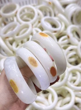 天然和田玉白玉宽版手镯黄沁皮