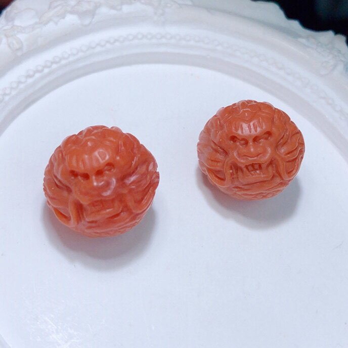 BB0575 天然南红玛瑙龙珠龙头单珠雕刻13-16mm配珠满色满肉柿子红