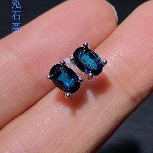 天然托帕石耳钉伦敦蓝耳饰礼物女4*6mm耳饰礼物