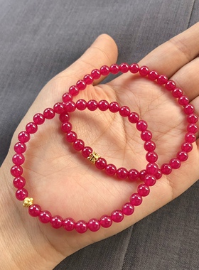 F981 红宝石手链原创鸽血红手串单圈5mm红刚玉优化红宝石串