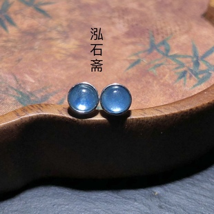 QQ0925 耳饰礼物仙冰蓝6mm耳坠女 天然海蓝宝耳钉冰种圆款