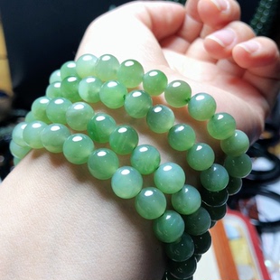 天然和田玉碧玉手链单圈猫眼粉青粉绿女款俄料手串单圈
