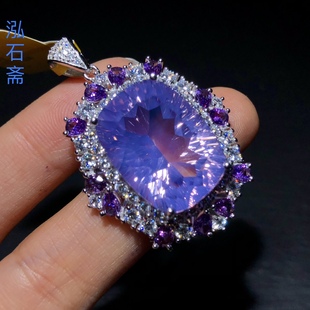 ZZ0202 天然紫水晶吊坠紫玉晶s925银无事牌千禧切