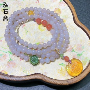 QQ0896 天然和田玉烟紫多圈手链串6mm冰美人项链毛衣链碧玉蜜蜡