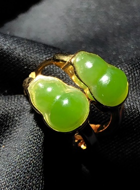 1A612 天然和田玉碧玉葫芦耳扣环夹坠s925银苹果绿7/10mm俄料首饰