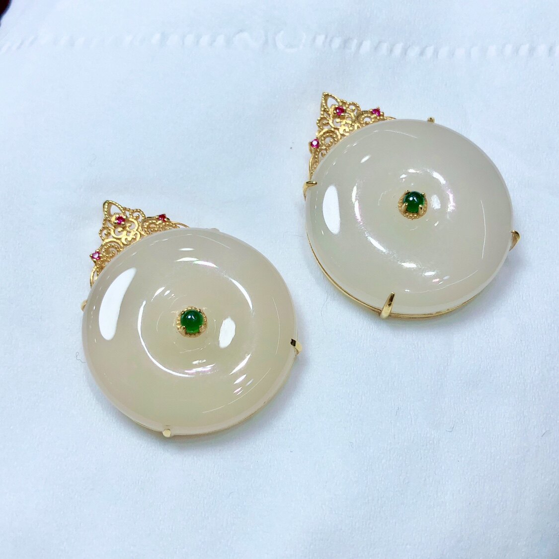 R181 天然和田玉藕粉平安扣18k金吊坠23/30mm脂粉肉扣珠宝首饰