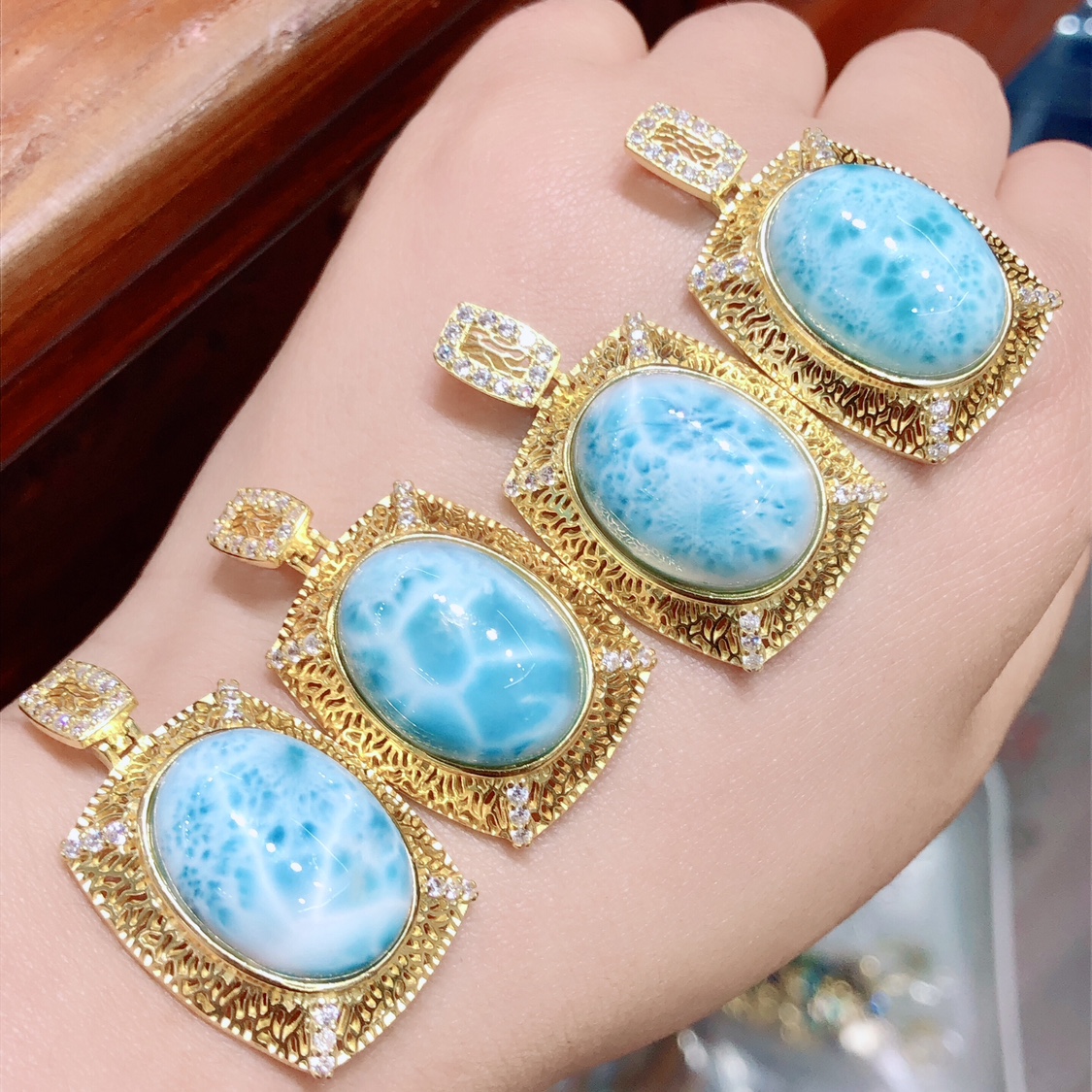 R369 天然海纹石吊坠s925银拉利玛纯银宝石挂件约36/22mm首饰挂坠