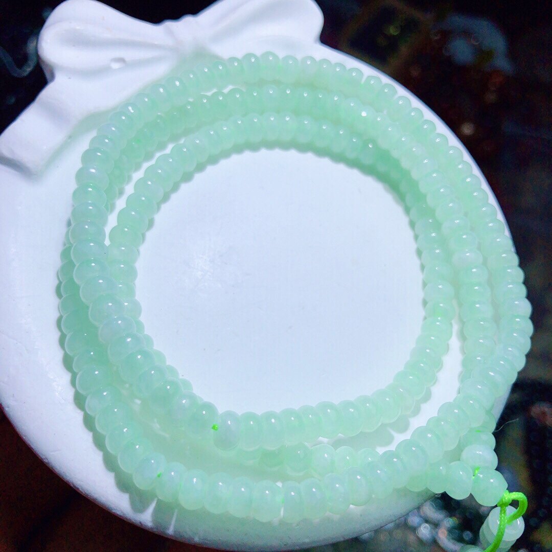 DD0394 缅甸天然A货翡翠果绿佛串多圈手链算盘珠5mm情侣首饰礼物