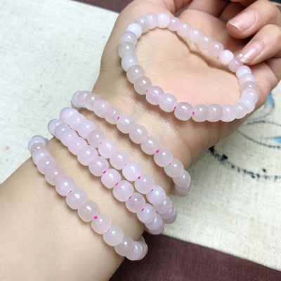 z954天然和田玉藕粉手链老型珠约6/7mm脂粉单圈手串玉石手串青海