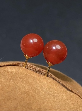 OO0077 天然红玛瑙耳钉灯泡款8mms925银本命年红色耳饰礼物女耳坠