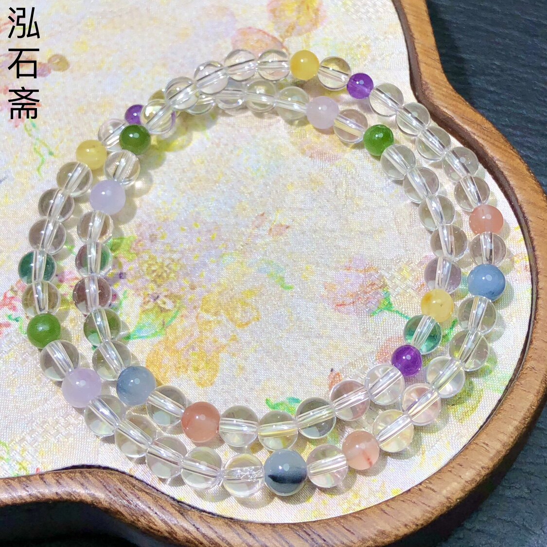 QQ0954 天然白水晶双圈手链串5-6mm五行原创碧玉蜜蜡发晶南红首饰