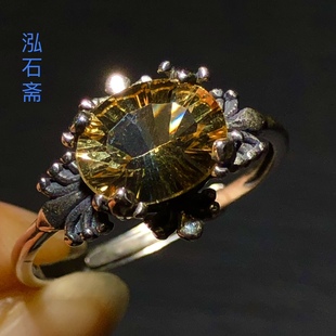 ZZ0426 9mm男女礼物 天然黄水晶戒指s925银刻面指环活口7