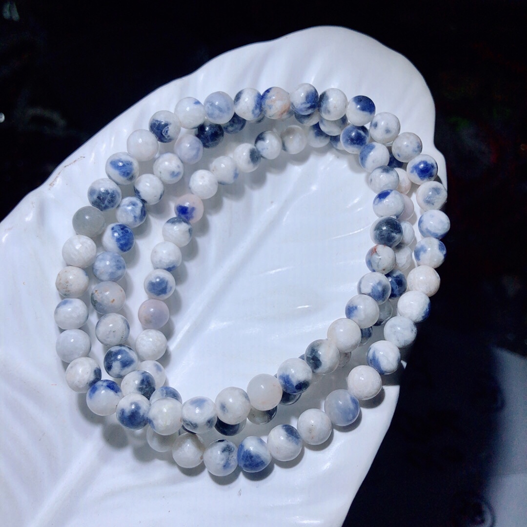 V943 天然蓝纹石多圈手链手串6mm三圈聚宝盆情侣首饰手串小清新