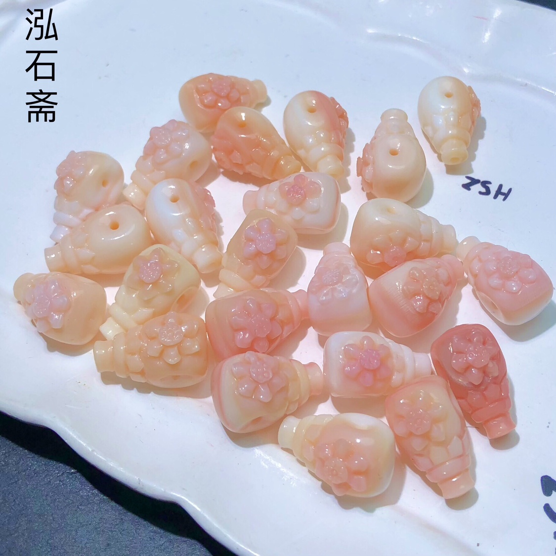 ZZ0606天然女皇贝莲花佛头三通配件17/10mm粉贝女王贝散珠diy配饰