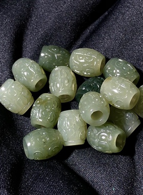 GG0816天然和田玉冰清水桶珠11-12mm祥云如意diy手链佛珠文玩配饰