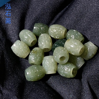 GG0816天然和田玉冰清水桶珠11-12mm祥云如意diy手链佛珠文玩配饰