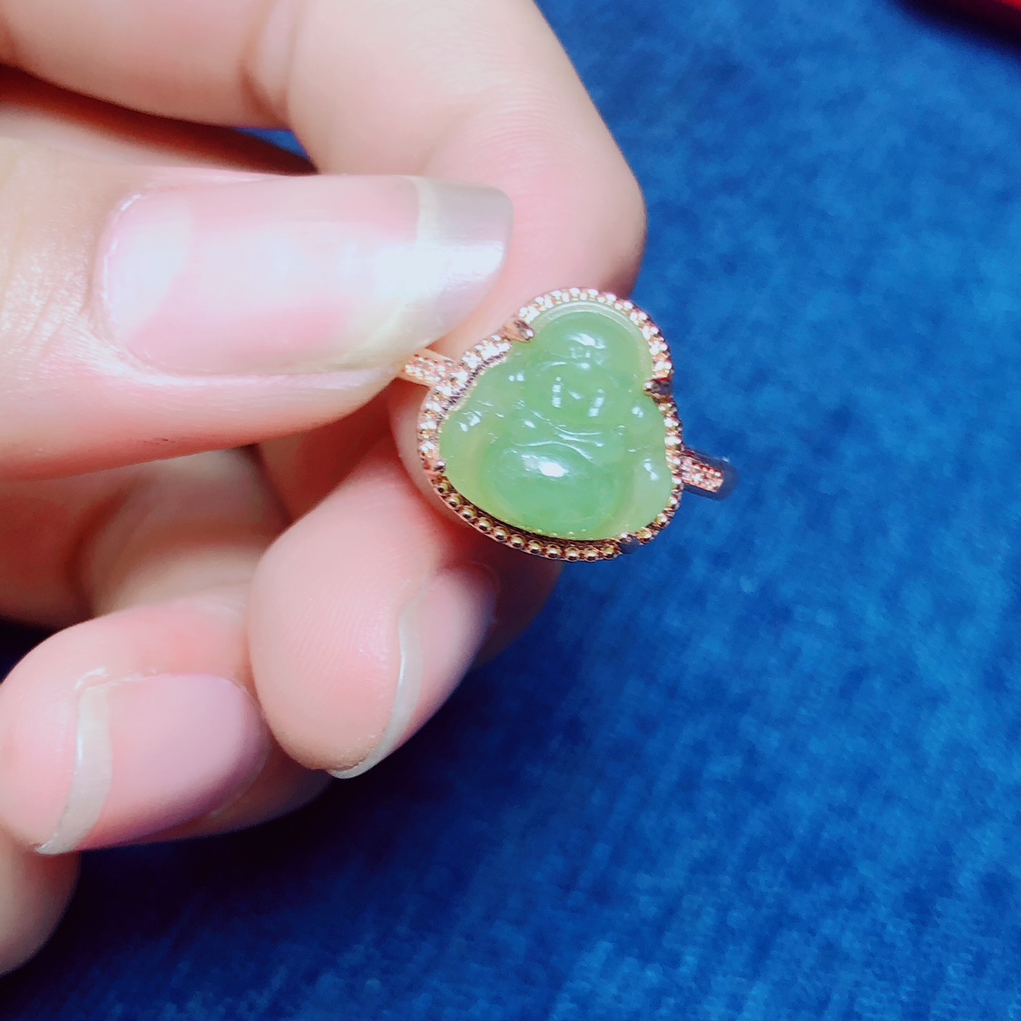 天然和田玉黄口大肚笑佛佛公活口戒指男女同款玉石戒指镶嵌款戒指