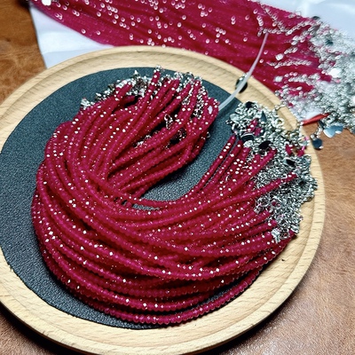 Q113流行卖爆缅甸鸽血红红刚玉优化红宝石刻面手链约3mm女款手串