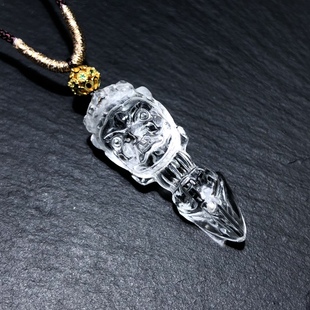 P370 13mm雕刻编绳 天然白水晶金刚杵吊坠藏传礼物金刚挂件精雕33