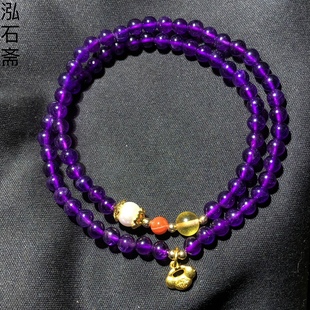 2A105 天然紫水晶双圈手链串4-5mm珍珠南红蜜蜡如意款多圈首饰