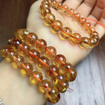 AA0015 天然黄水晶手链圆珠手串百搭流行首饰柠檬黄单圈阿塞