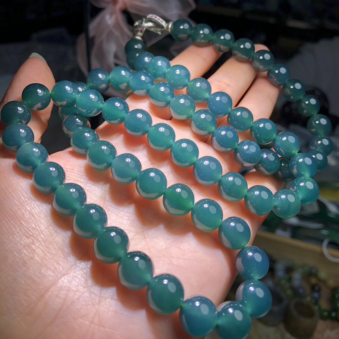 KK0616 天然A货翡翠高冰蓝水佛串细腻水润手链玉石手串高货