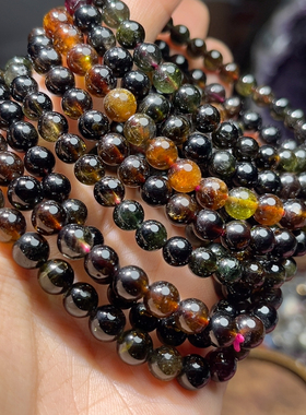 Z050 天然黑玫瑰碧玺手链串黑美人5-6mm彩色宝石女