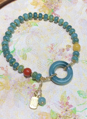 ZZ0245 天然A货翡翠蓝水算盘珠款手链甜甜圈5mm皇家绿