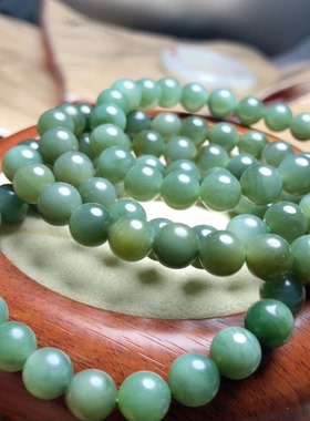 P712 天然和田玉碧玉手串粉青猫眼碧玉细料单圈手链8mm