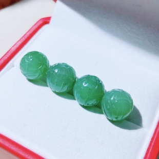 泓石斋天然和田玉碧玉莲花珠单珠配件DIY手链毛衣链耳坠百搭9.5mm