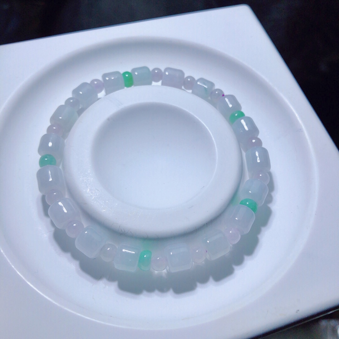 AA0991 天然A货翡翠手链白冰6mm桶珠手串单圈情侣首饰礼物简约款