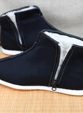 老北京布鞋男纯手工千层底礼服呢高帮春夏快靴中国风男鞋武术拉链