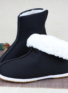 老北京布鞋男棉鞋冬季保暖高帮一脚蹬手工千层底礼服呢羊毛里快靴