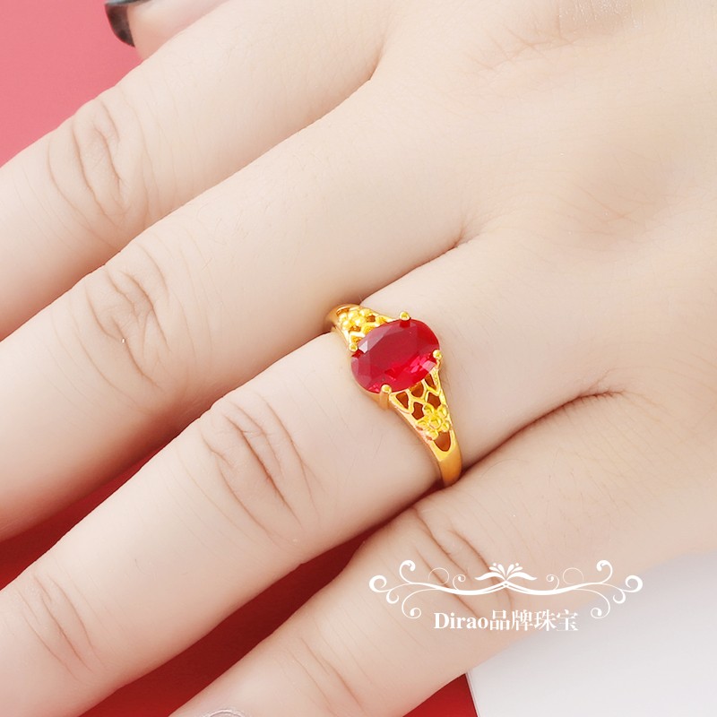 金色婚庆戒指镀沙金女款花朵仿真戒指环首饰仿真久不掉色活口