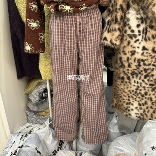 松紧腰格子纽扣休闲加绒抽绳长裤 EGG 冬款 代购 IS韩国东大门正品