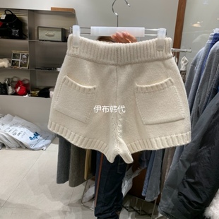 TEMPTING韩国东大门正品代购冬款 松紧腰休闲口袋针织裤短裤毛裤