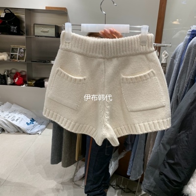 松紧腰休闲口袋针织裤短裤毛裤