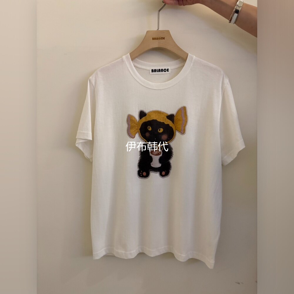 BALANCE韩国东大门正品代购26秋款 圆领卡通糖果小猫短袖T恤女
