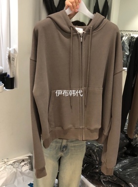 AUBE韩国东大门正品代购25冬款 连帽后背字母加绒拉链卫衣外套