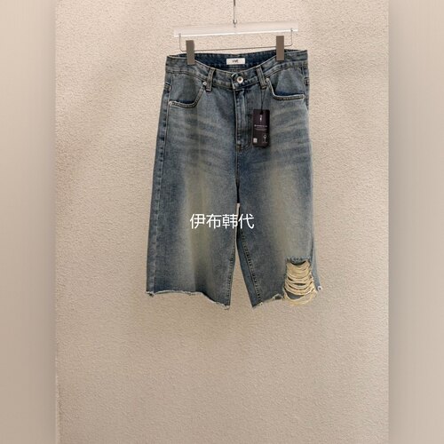 磨白做旧休闲破洞直筒牛仔裤中裤