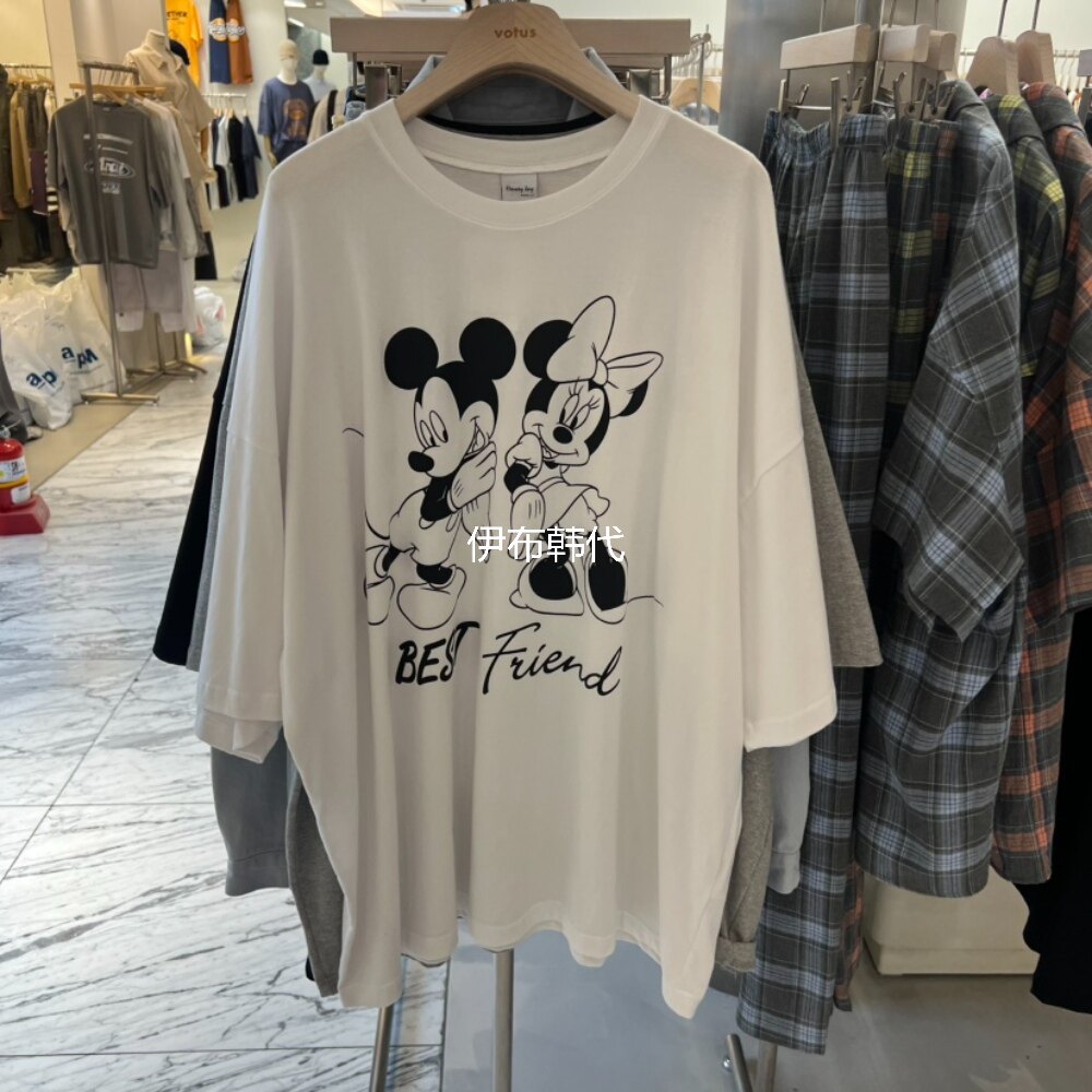 VOTUS韩国东大门正品代购26夏款 圆领休闲宽松大码情侣款老鼠T恤